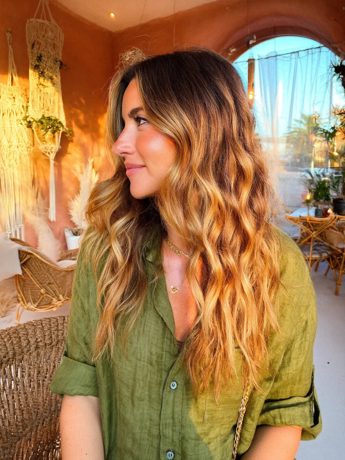 Long Wavy Layers with Golden Honey Balayage Glow